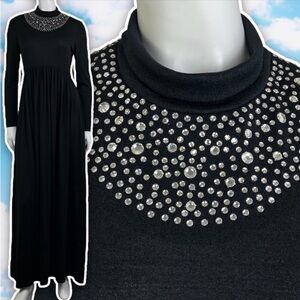 VINTAGE ILGWU Rhinestone Studded Conservative Evening Gown Goth Mod Retro OOAK